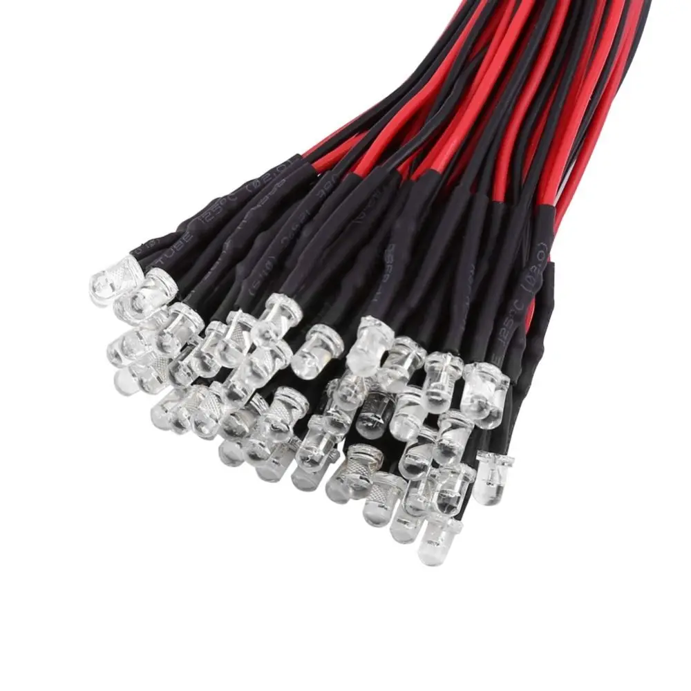 50PCS 5mm 사전 배선된 LED 다이오드 DC12V 빨간색 파란색 주황색 느린 점멸 확산형 LED 램프 DC12V LED 조명 전자 프로젝트