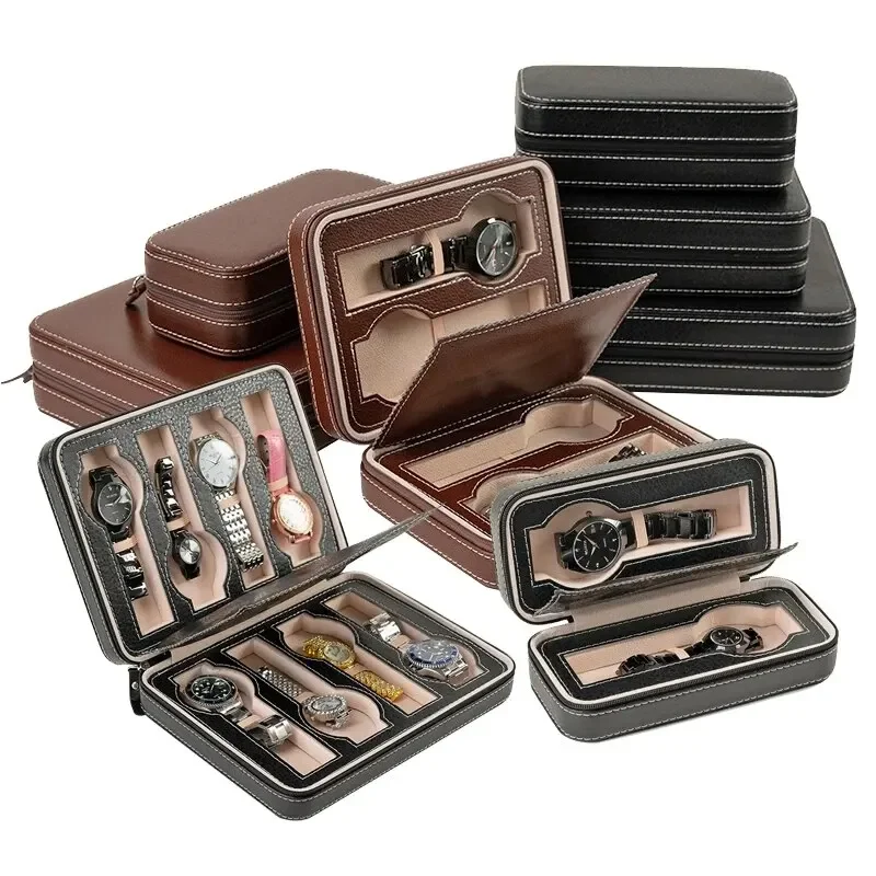 New Travel Dustproof Embedded Watch Box Zipper Portable PU Leather Storage Case Watch Display Box For Trips And Gift Storage Bag watch storage box watch storage bag watch storage pouch