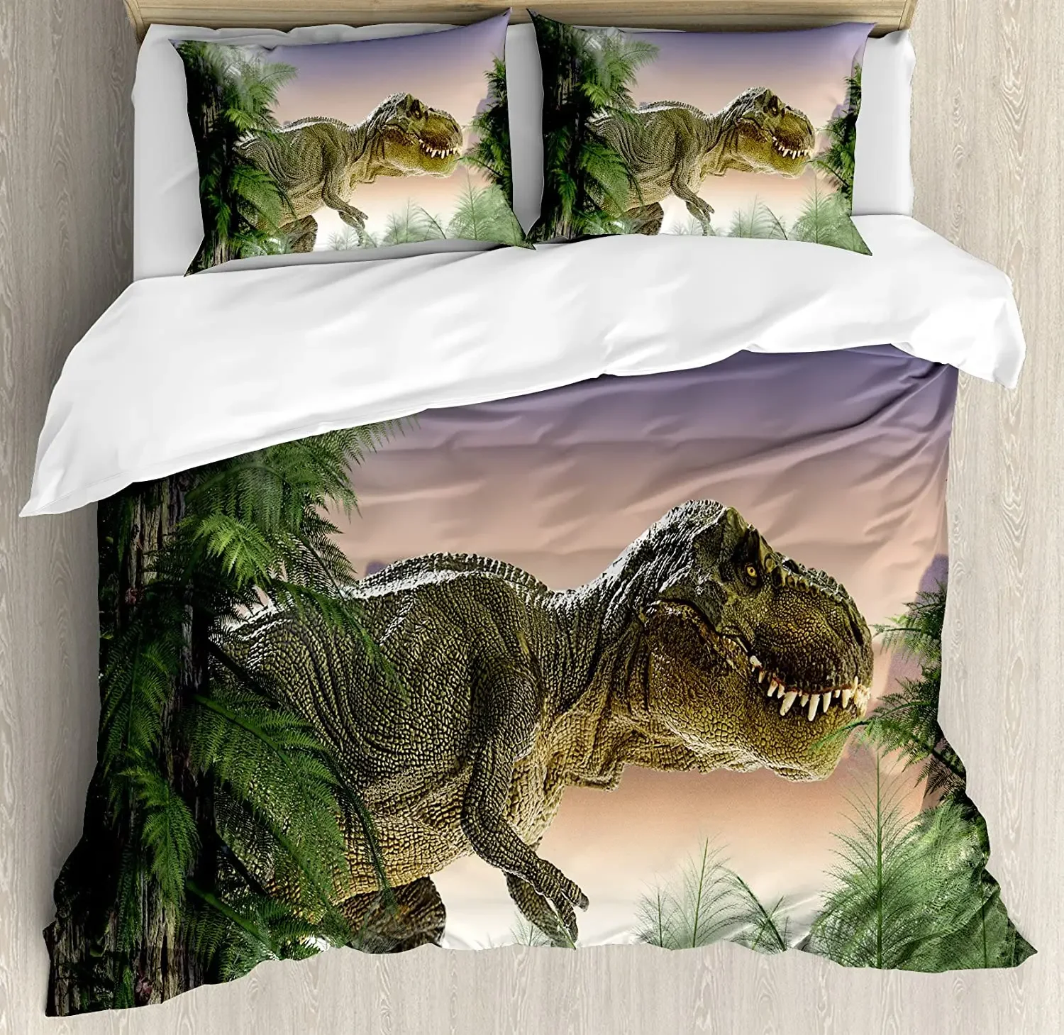 

Jurassic Decor Bedding Set For Bedroom Bed Home Dinosaur in the Jungle Trees Forest Natur Duvet Cover Quilt Cover And Pillowcase