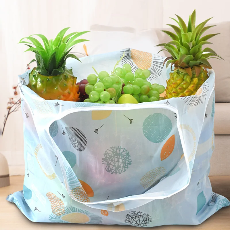 Fashion Foldable Flower Print Shopping Bag Women's Handbags Reusable Grocery Storage Bag Organizer Shopper Polyester Tote Pouch