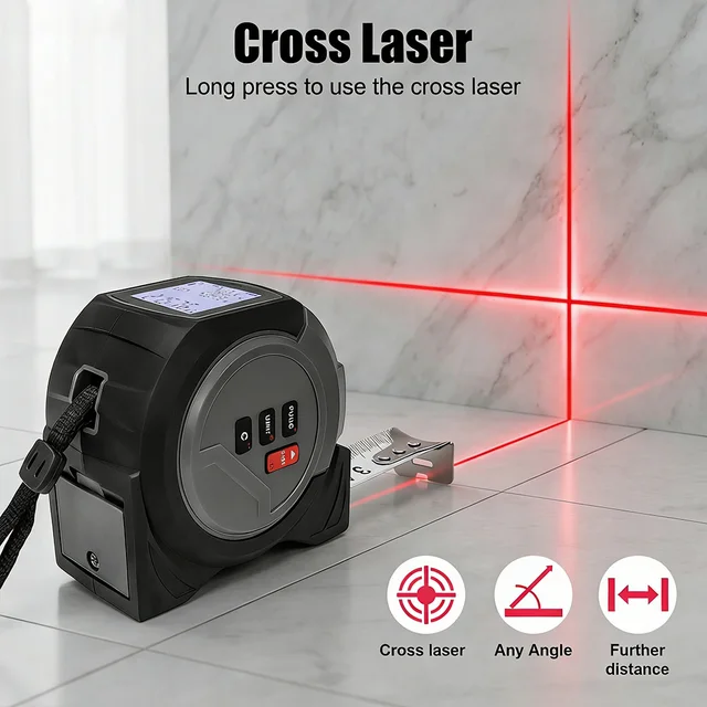 WENMEICE Mètre laser numérique 40m/60m, outil de mesure, télémètre laser, ruban à mesurer en acier, niveau laser 1