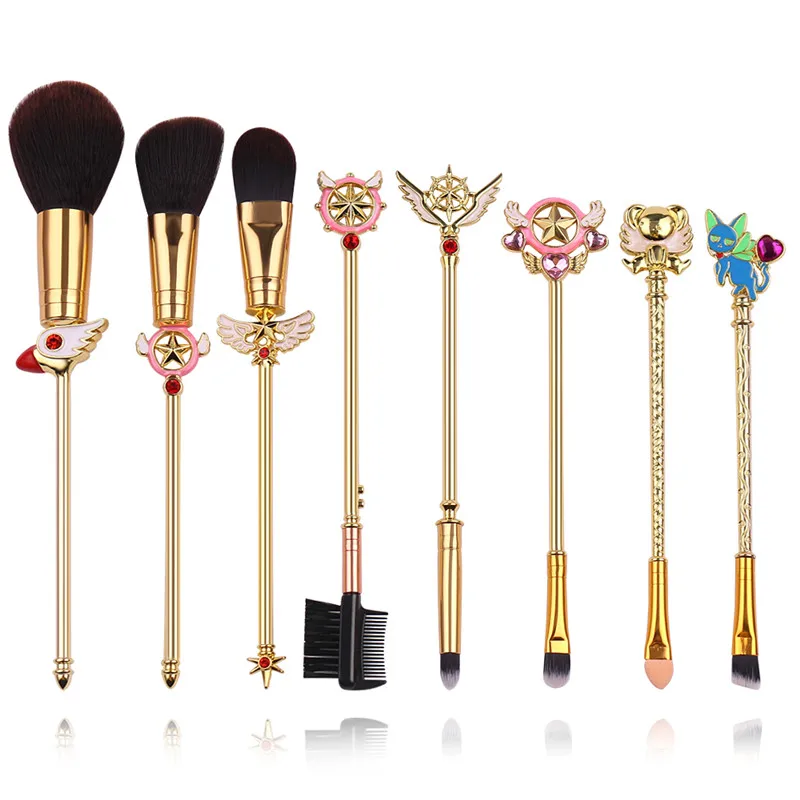 8 Pz/Set Card Captor Sakura Kawaii Set Di Pennelli Per Trucco Con Simpatico Sacchetto Rosa Cardcaptor Sakura Set Di Strumenti E Kit Per Il Trucco Cosm