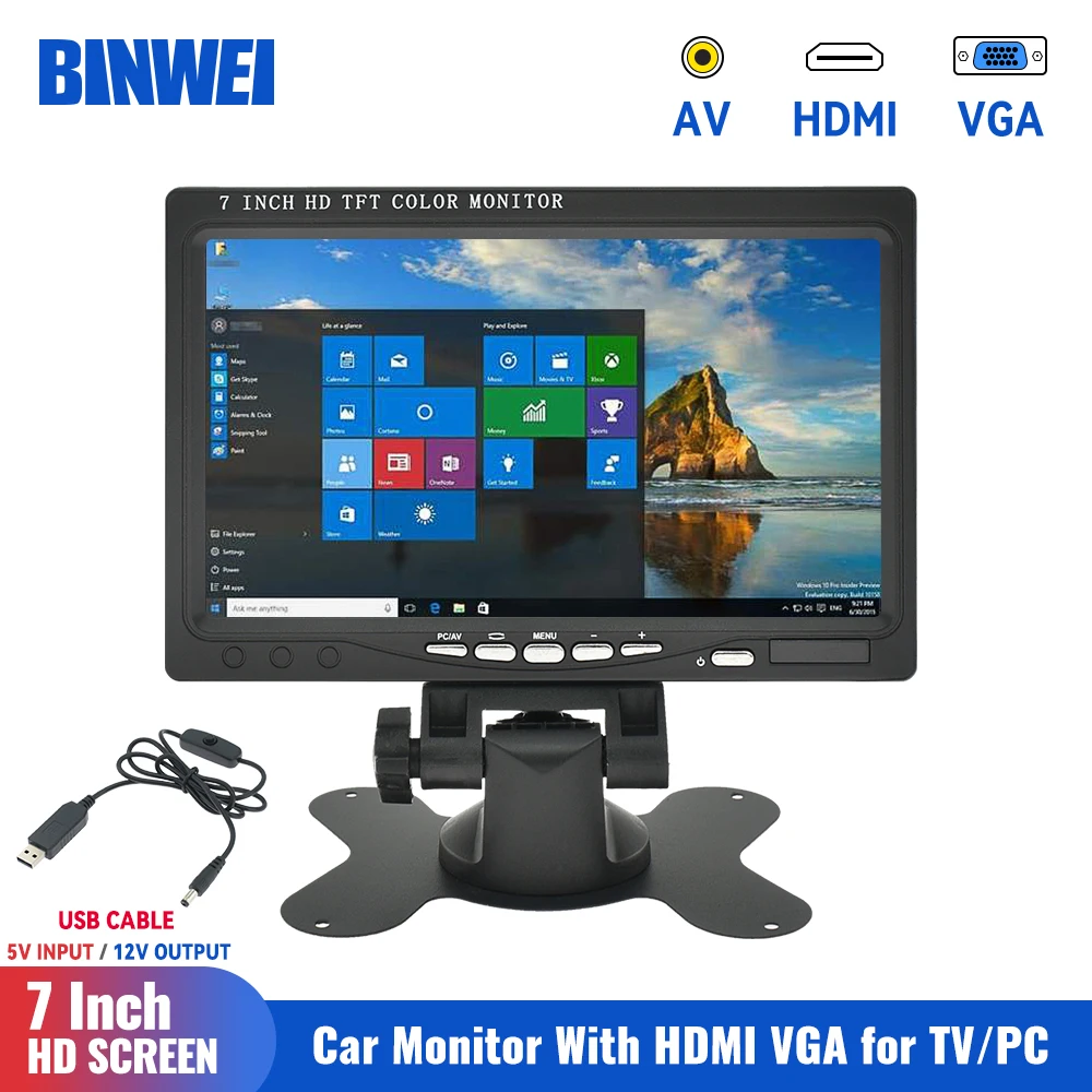 7 Inch Car VGA Monitor with HDMI for TV Computer LCD Color Screen for Home Security System PC Backup Camera Display car vga monitor