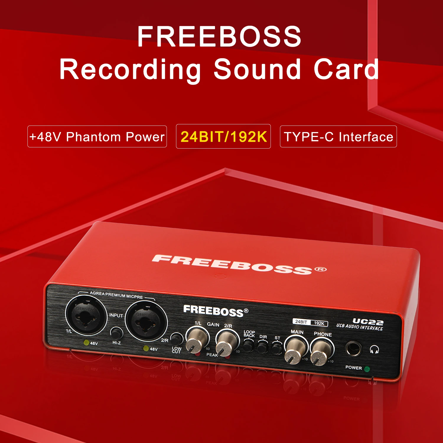 Freeboss 오디오 인터페이스 전문 192Khz 녹음 루프백 Hi Z 기타 Usb Dc 5V 외부 사운드 카드, 48V 팬텀 파워  Uc22| | - Aliexpress