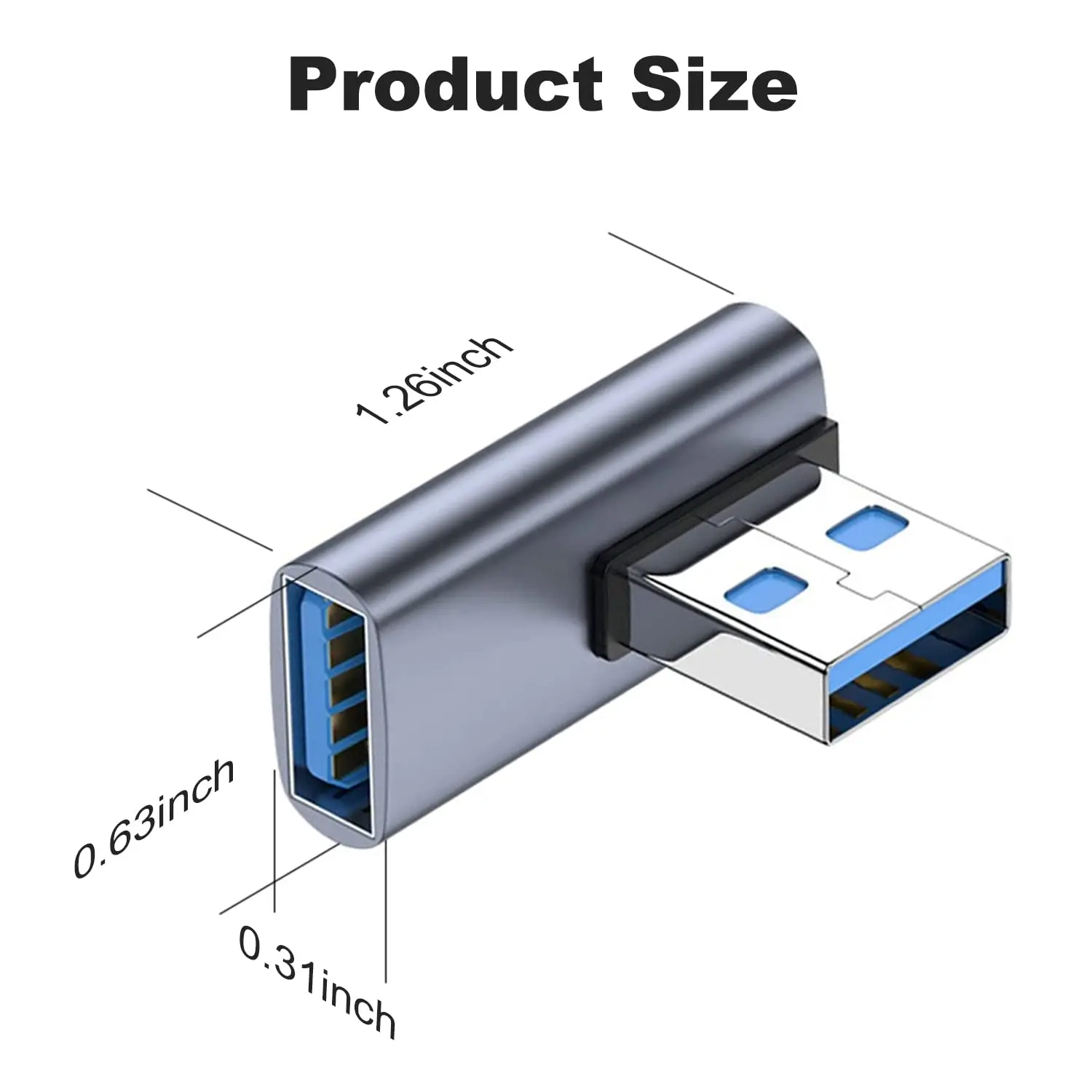 NNBILI 90 Degree USB 3.1 adapter 1-2 Pack Left Angle USB A Male to Female Converter Extender PC Laptop USBA Charger