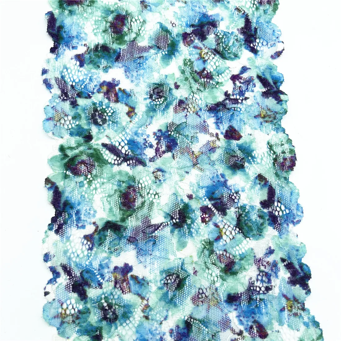 3y/lot Width18cm Blue Green Printed Elastic Stretch Lace Trim 3