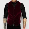 Burgundy Velvet Vest for Men Suit V Neck Single Breasted 1 Piece Casual Male Waistcoat New Fashion Coat 3