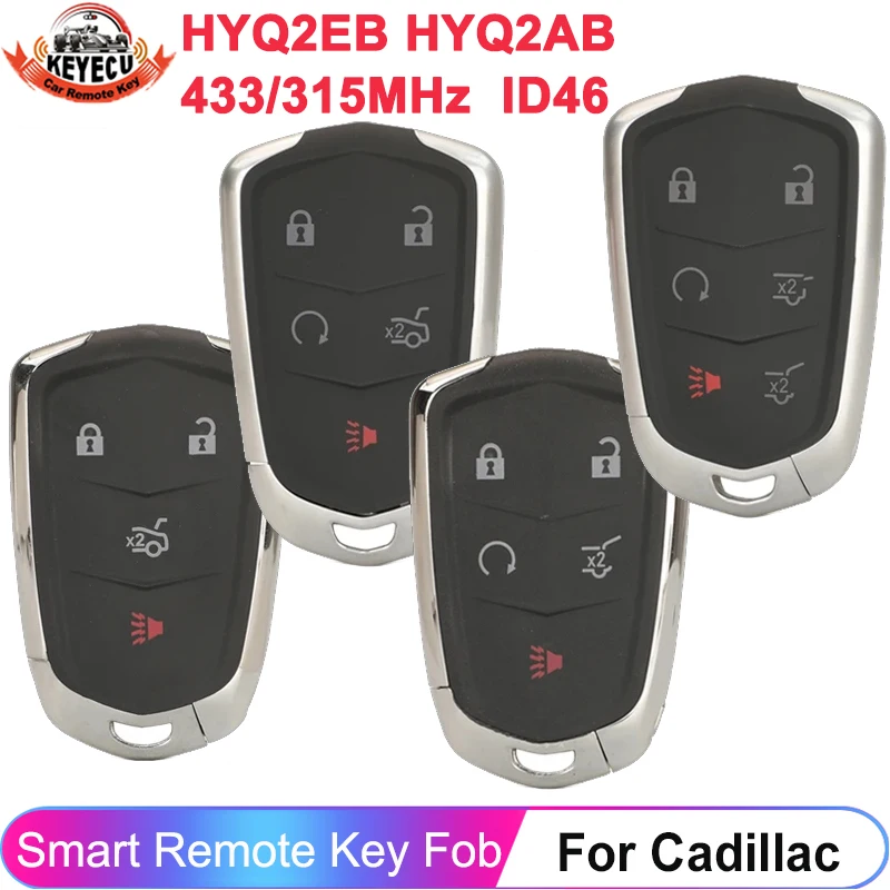Фото KEYECU HYQ2AB HYQ2EB дистанционный умный Автомобильный ключ для Cadillac Escalade ESV ATS CTS SRX XTS 315 МГц 433 МГц ID46 PCF7937E 4/5/6 кнопки №1