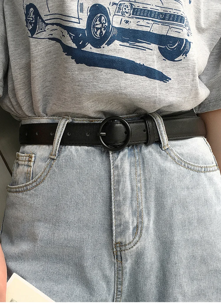 Neuer schwarzer modischer Damengürtel für Damen, vielseitige Freizeitjeans mit einfacher koreanischer Gürtel, Damendekoration – Detail 1