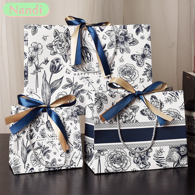 Premium Floral Gift Bags with Ribbon