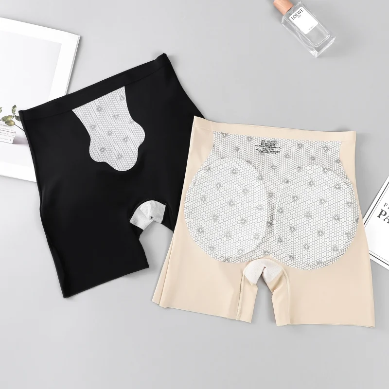 Ice Silk Fake Butt Lift Protective Shorts Seamless Woman Boxer Plus Size Shorts Panties Underwear for Women Safety Short Pants