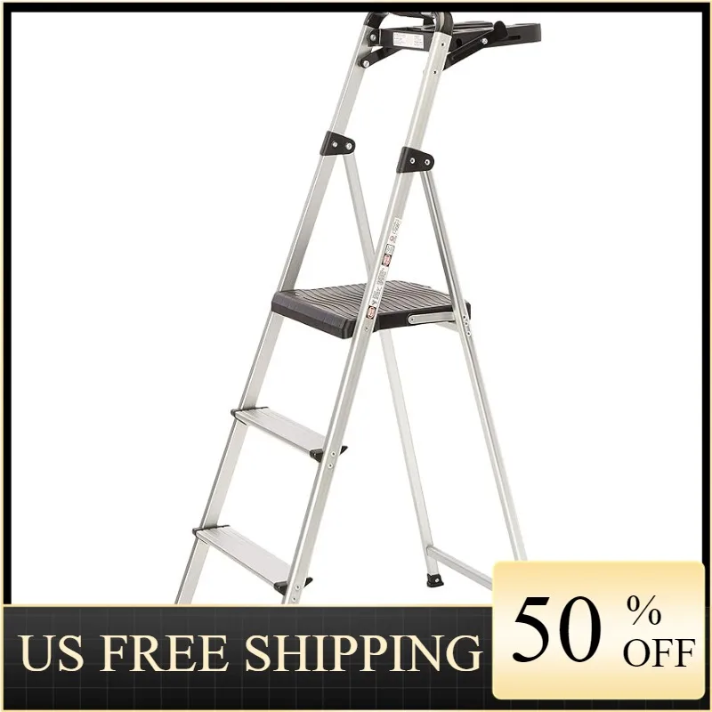 

Rubbermaid RM-SLA3-T 3-Step Lightweight Aluminum Folding Step Ladder with Project Tray, 225 lb Capacity, Gray