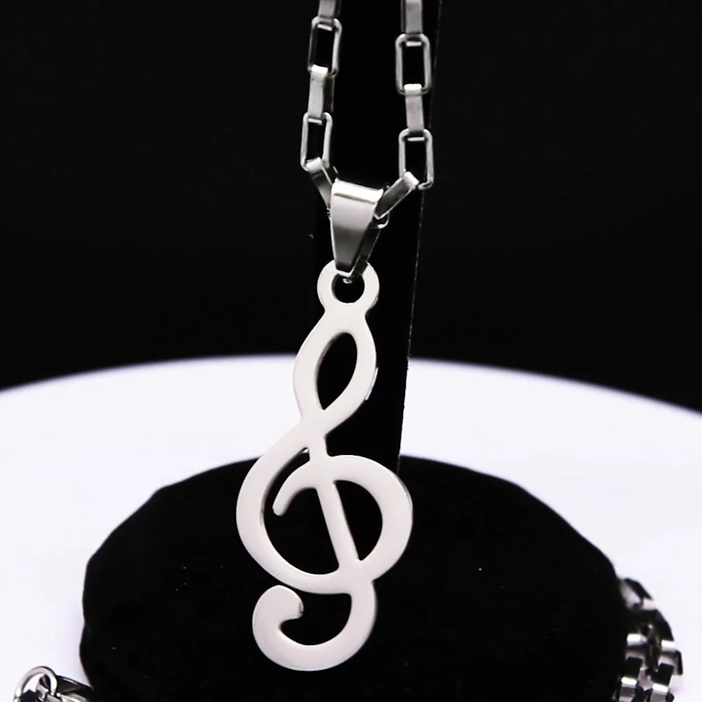 CHILDWEET Men's Music Note Necklace - Titanium Steel Musical Symbol Pendant Chain, 21.6 Inch - View #3
