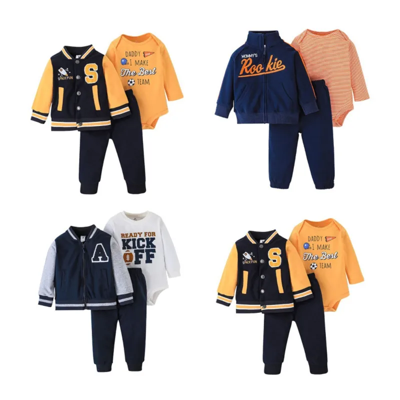 

Infant Baby Boy Clothes 2023 Autumn Winter Warm Coat+Bodysuit+Pants 3 Pieces Kids Clothing Outfits Sets