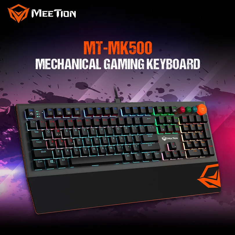 

Механическая клавиатура MEETiON MK500 с 104 клавишами и RGB Цветной подсветкой, съемная ручка, поддержка ПК, Игровая клавиатура