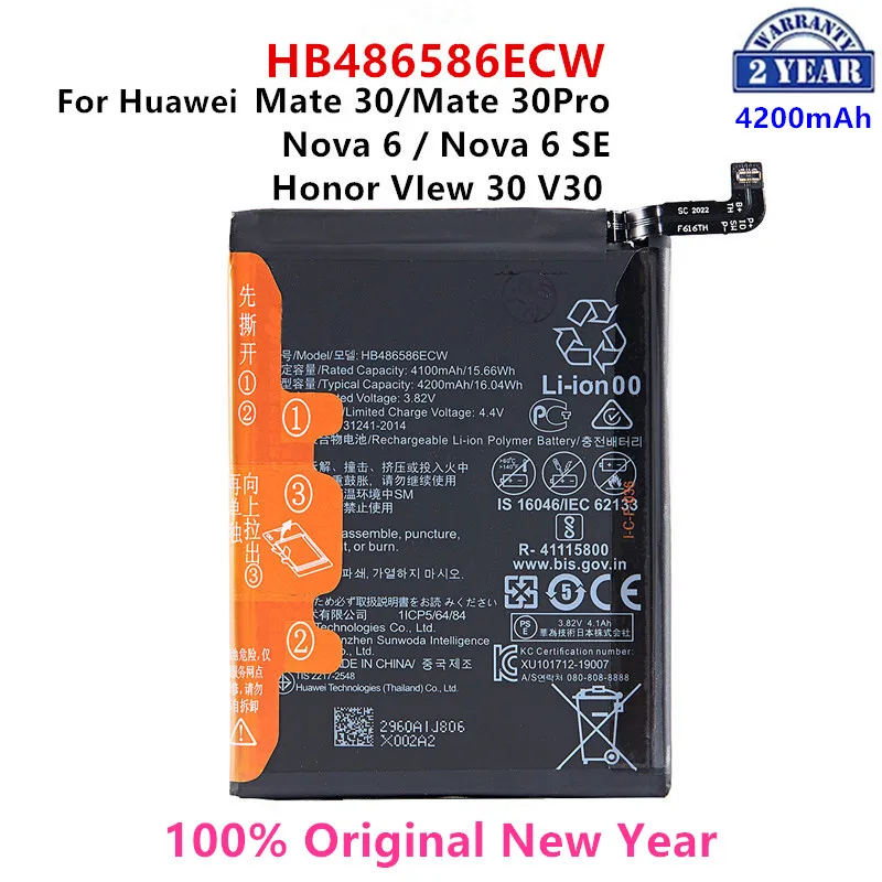 

100% Orginal HB486586ECW 4200mAh Battery For Huawei Mate 30/Mate 30 Pro Nova 6/Nova 6 SE Honor VIew 30 V30 Replacement Batteries