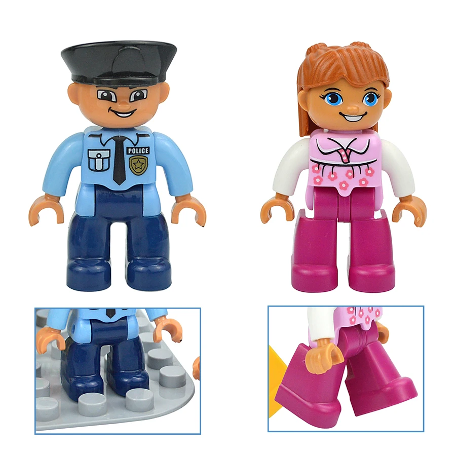 Jumbo Building Block Character Set - Farmer, Pirate, Worker, Doctor & Policeman Figures