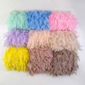 1/5/10 Metri di Frange in Piume di Tacchino Naturali 10-15cm per Decorazioni di Abiti da Sposa, Nastro di Piume Fai-da-Te per Cucito e Artigianato