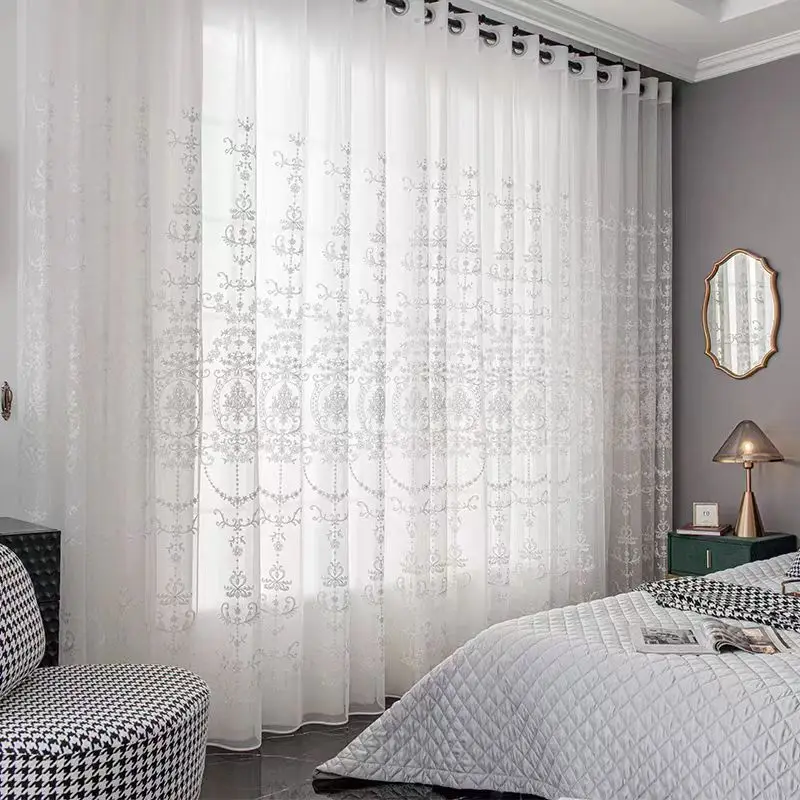 Embroidered White Tulle Sheer Curtains Living Room Bedroom Wedding Voile Flower Drapes Windows Backdrop Europe