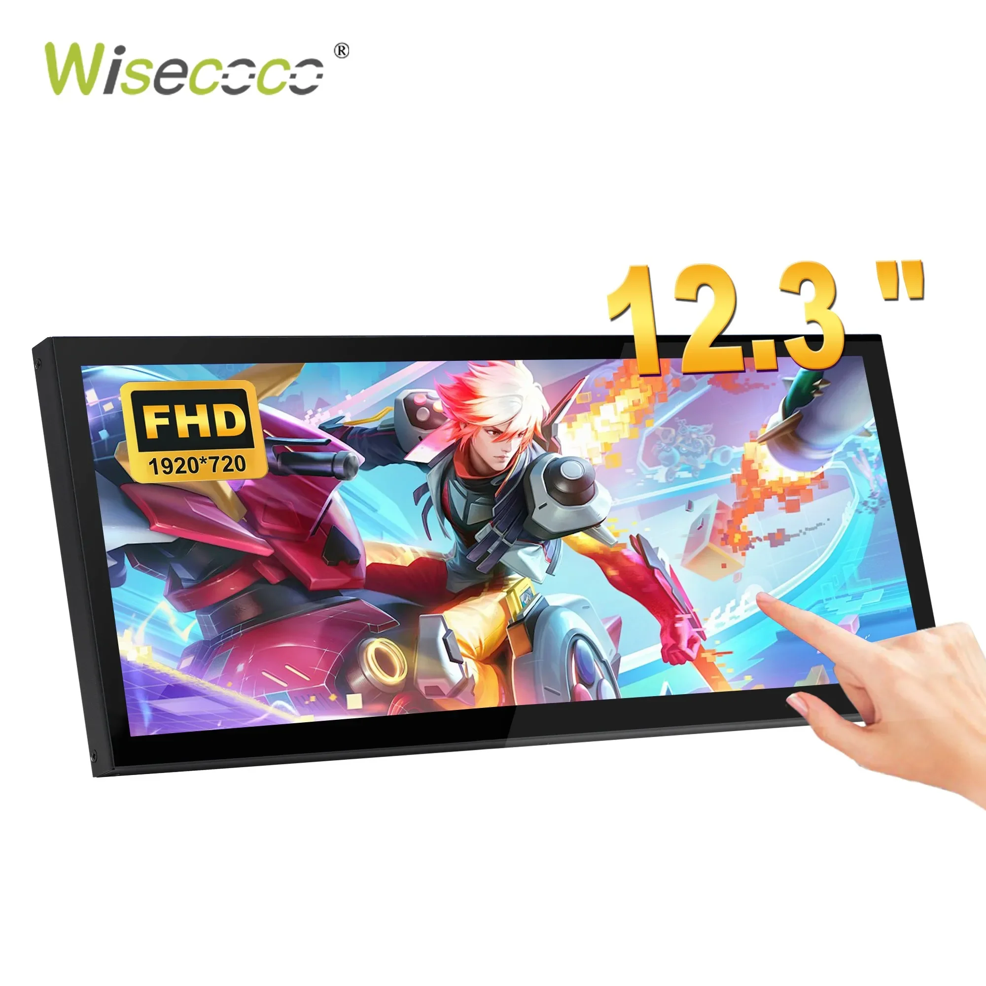 12.3 인치 터치 스크린 휴대용 모니터 HDMI USB-C 1920x720 스트레치 바 LCD 미니 보조 디스플레이 PC 노트북 라즈베리 파이