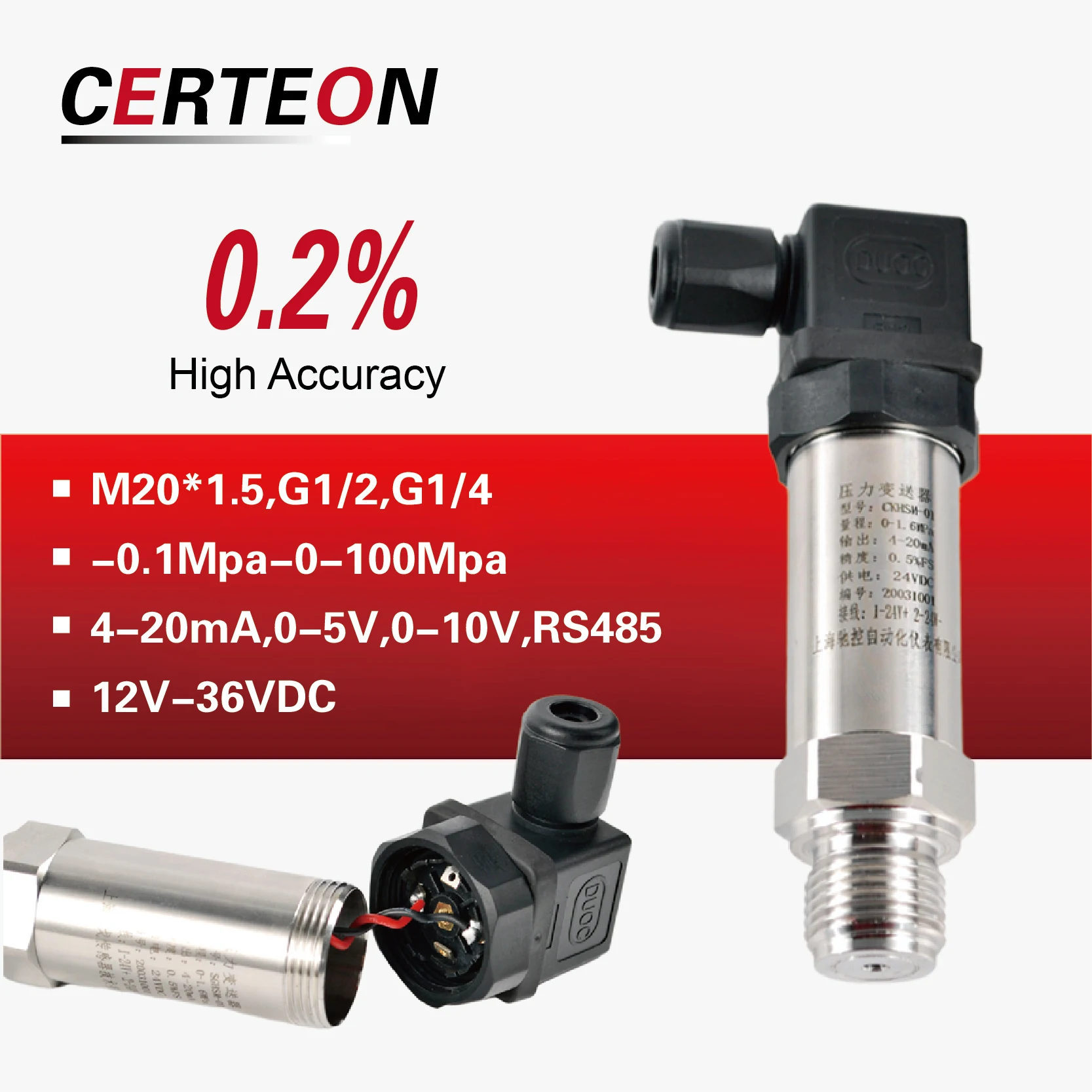 Pressure Sensor Pressure Transmitter Sensor 4-20mA 0-10V RS485 Hirschmann Stainless Steel G1/4 NPT1/4 for Oil Water Gas High Accuracy 0-600bar