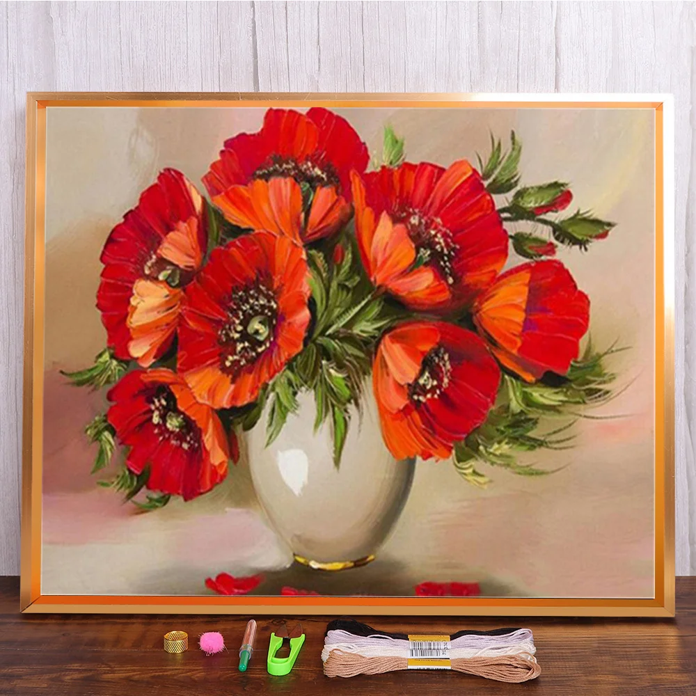 Meian Blühende Rose Blume Kreuz Stich Kits DIY Stickerei Malerei Set 11/14CT Gedruckt Leinwand DMC Handwerk Hause Dekoration – Detail 11