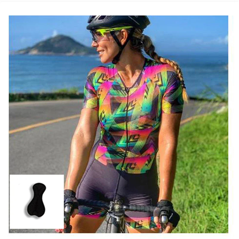 Women's Custom New Pro Triathlon Breathable Short Sleeve Cycling Jersey Suit Ladies Gel Pad Bicycle Triathlon Jumpsuit sets 2