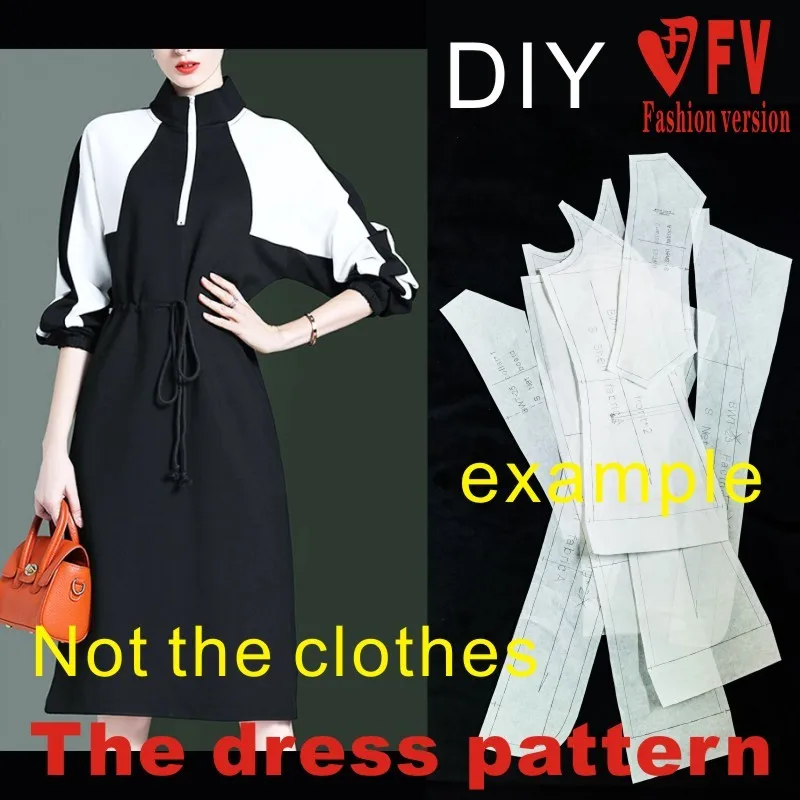 Female soil high collar casual dress pattern clothing cutting drawings skirt 1:1 physical object BLQ-456