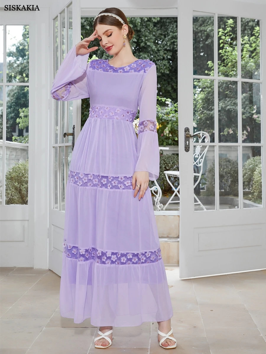 Rikay Women Maxi Dress Long Sleeve Floral Print Arabian Muslim Clothes Islamic Long Dresses Plus Size 8-22 UK 