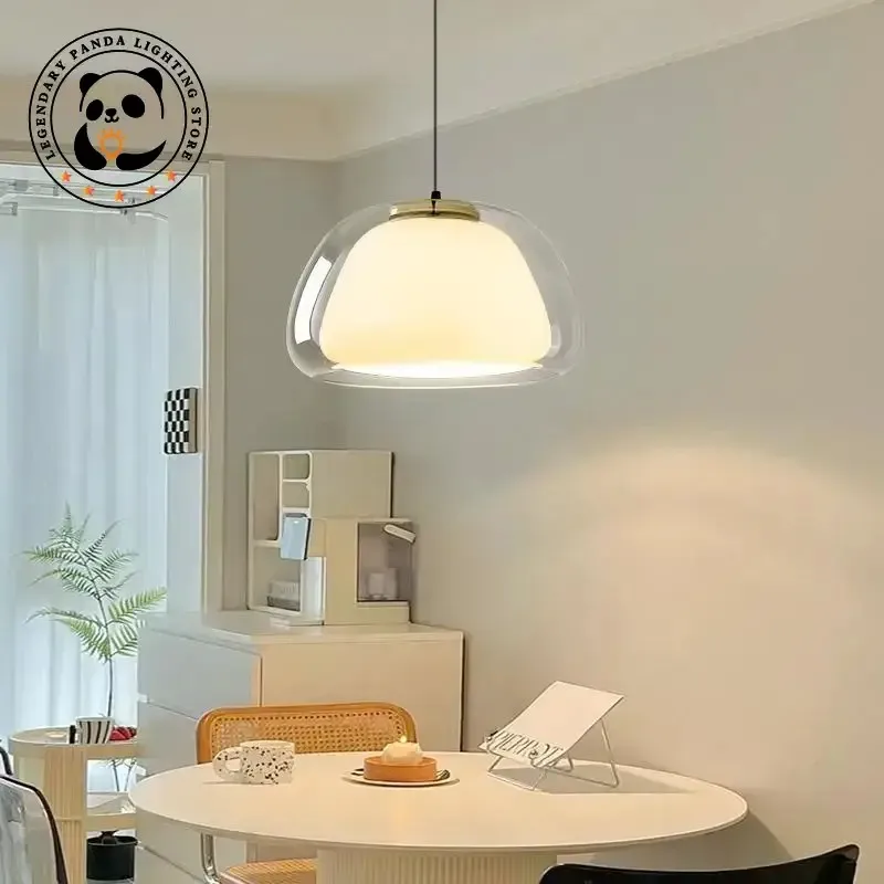 Designer Glass Pendant Light LED Minimalist Cream Hanging Lamp for Restaurant Living Room Bedroom Study Home Decoration Fixtures