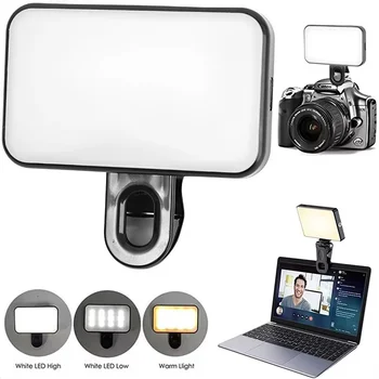 Luce LED Tascabile per Selfie con 3 Modalità di Colore, Luminosità Regolabile, Ricaricabile, Clip per Telefono Cellulare e Computer, Luci LED per Fotografia