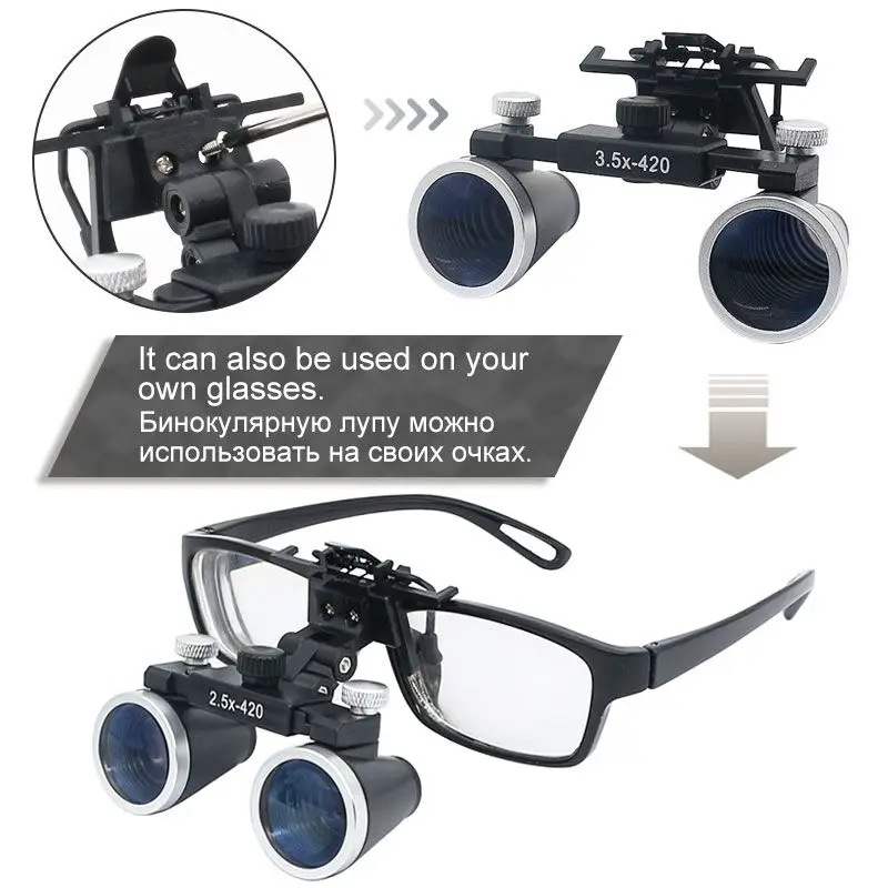 2.5X/3.5X 420 mm Dental Loupe Magnifier Binocular Magnifier Surgery Surgical Operation Loupe with Spotlight Head Light
