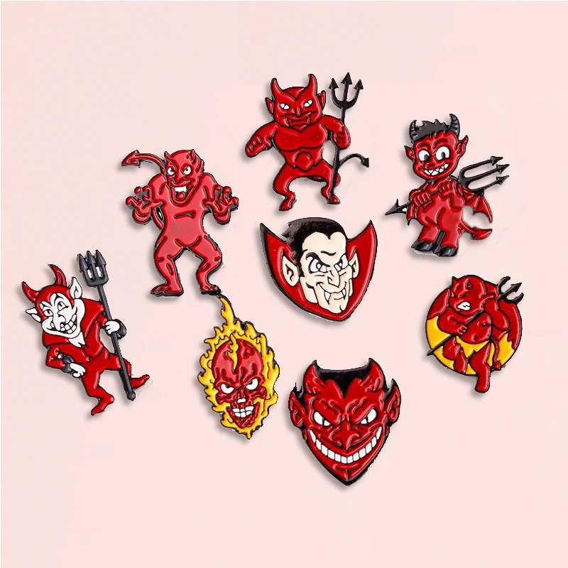 

Hell Devil Imp Enamel Pins Red Fire Head Vampire Badge Brooch Denim Shirt Backpack Fashion Jewelry Gift For Friends Men