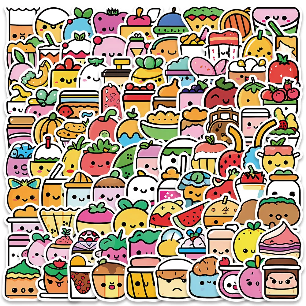 100pcs Vinyl Laptop Phone Decals Cute Cartoon Yummy Foods Stickers For Fridge Notebook Guitar Luggage Waterproof Graffiti Toy