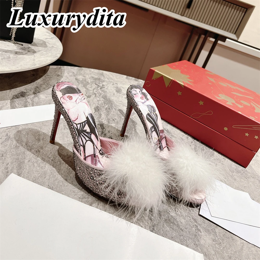 

Top Quality Women Crystal Sandal Luxury High Heels Designer Can Customize Red Heel Socialite Dinner Wedding Mules shoes H090