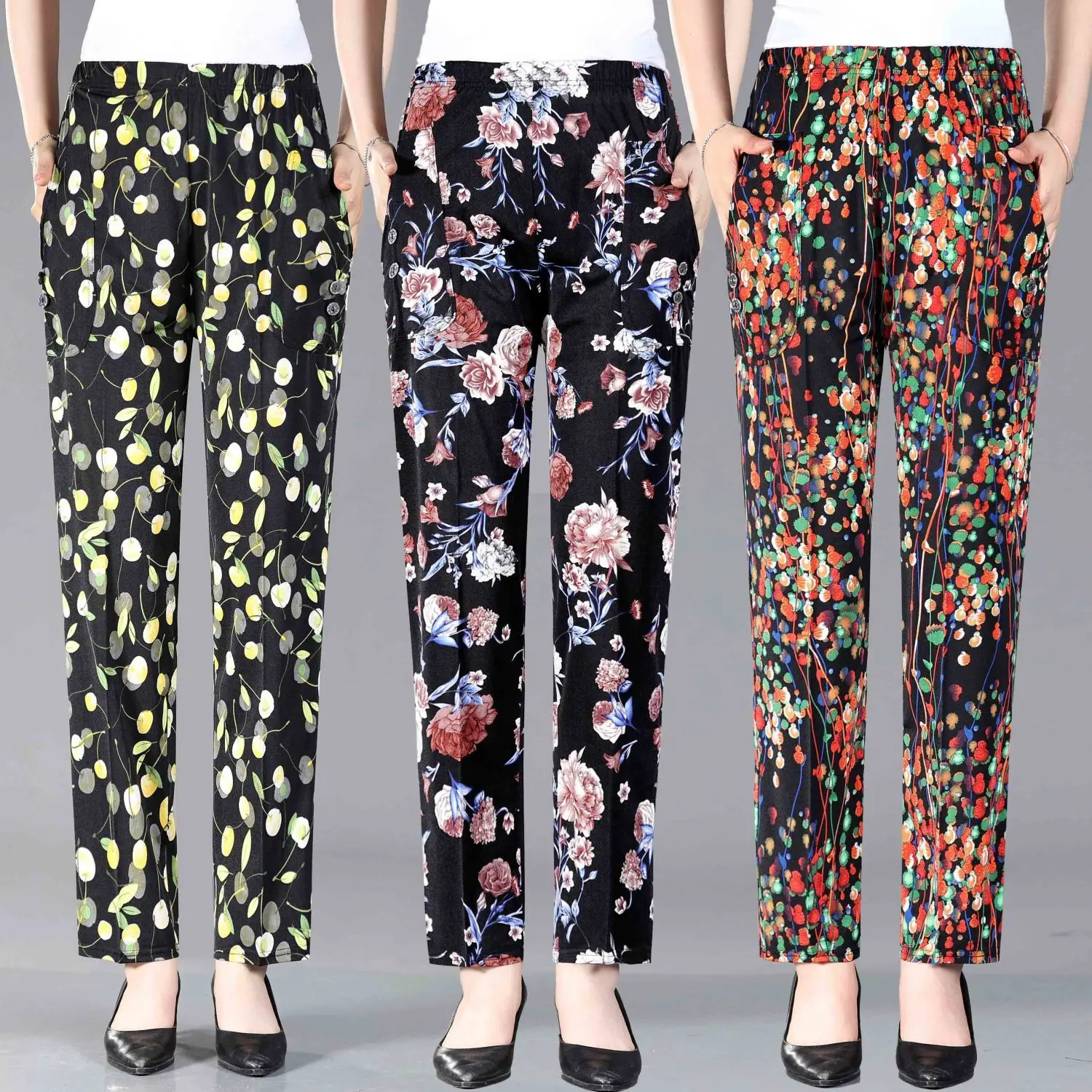 Middle-aged And Elderly Women's Pants 2024 Summer Thin High Waisted Elastic Mom's Floral Printed Trousers 4XL