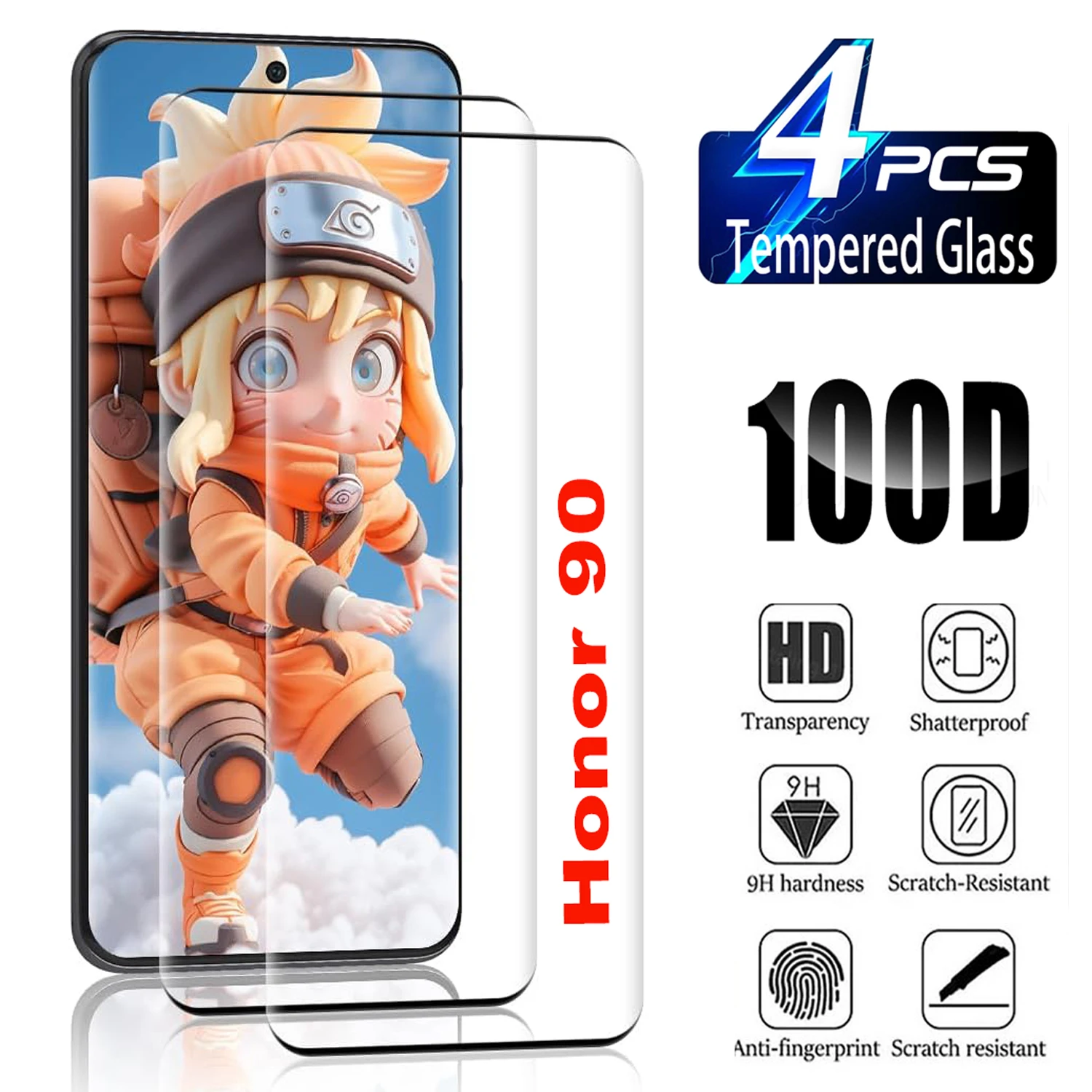 

2/4Pcs 3D Screen Protector Glass For Huawei Honor 90 5G Curved Ultrasonic Fingerprint Tempered Glass