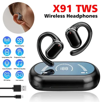X91 OWS Auricolari con gancio per l'orecchio Bluetooth 5.3 Cuffie sportive da gioco a bassa latenza Auricolari stereo HiFi con riduzione del rumore 1