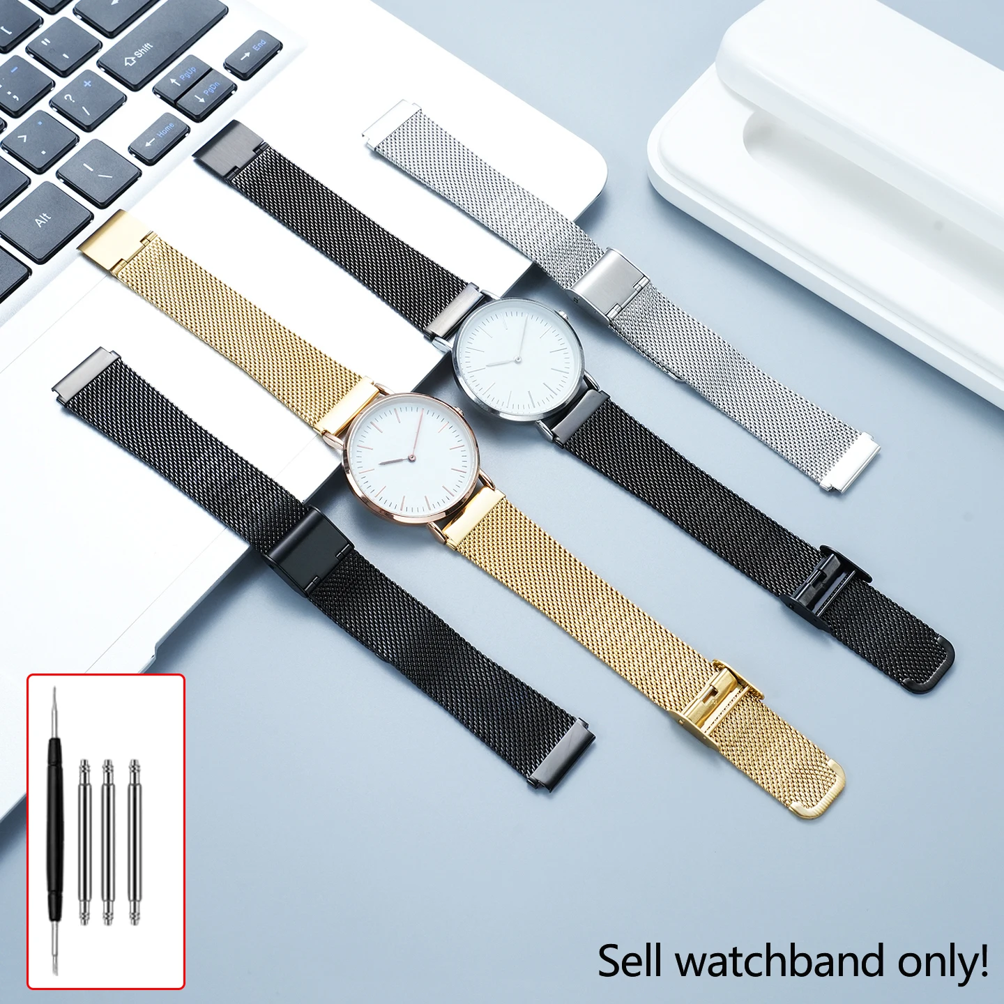 Elegant 18mm Milanese Mesh Stainless Steel Watch Strap - Black/Silver/Gold Bracelet