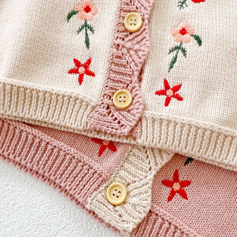 Autumn New Baby Clothing Versatile Girl Baby 0-2 Year Old Cardigan Cotton Knitted Sweater Embroidered V-neck Vest Coat