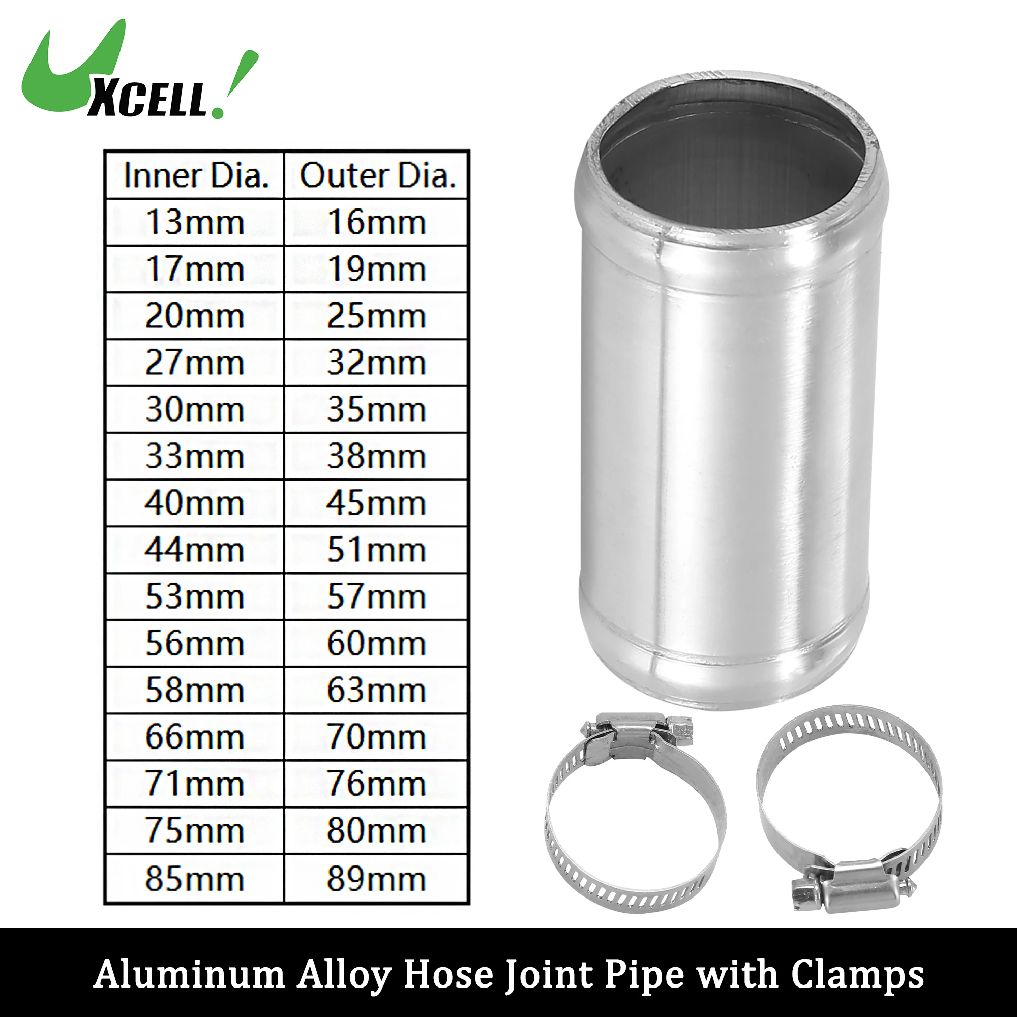 

UXCELL 76mm Length Intercooler Pipe Aluminum Alloy Hose Joint Pipe Set with 2 Clamps OD 16mm-102mm 0 Degree Straight