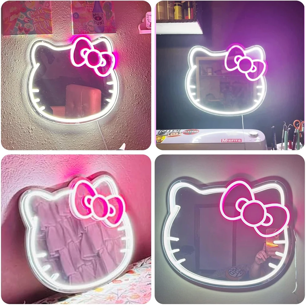 Neon Sign for Wall Decor Makeup Mirror With Light Living Room Kid Room Neon Light up Acrylic Mirror for Girl's Gift