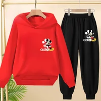 Children's Sportswear Cartoon Pattern Hooded Sweatshirt + Long Pants Set. Both Boys and Girls Like Loose Suits for Children