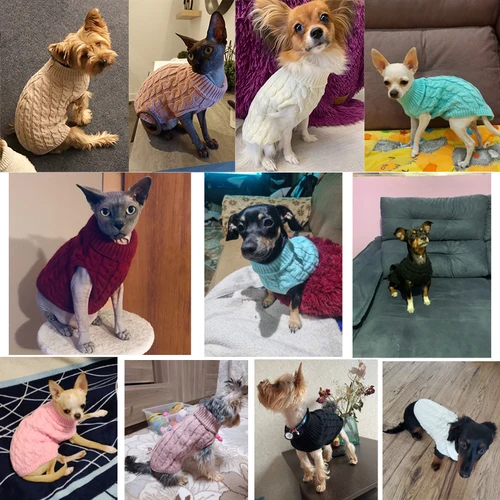 소형견용 따뜻한 강아지 스웨터, 터틀넥 니트 애완 동물 의류, 강아지 고양이 스웨터 조끼, 치와와 요키 코트, 겨울 2