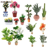 1/12 Dollhouse Green Tree Potted Model Mini Simulation Plant Potted Doll House Home Garden Decoration Accessories 1