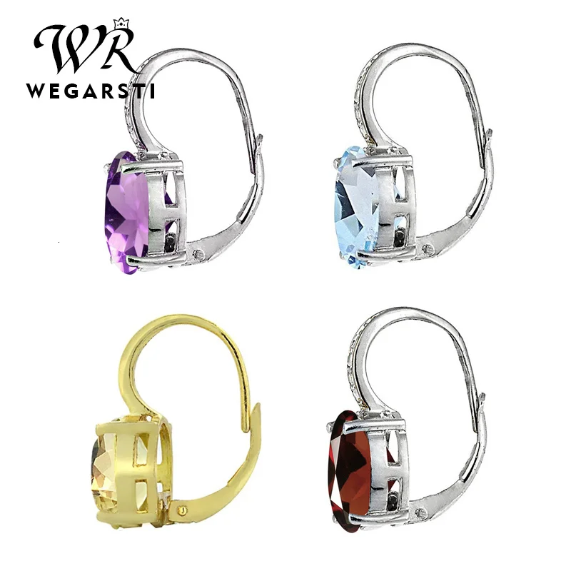 WEGARASTI Silver New Jewelry Earrings Trendy Round Topaz Earring For Women Party Valentines Fashion Silver Earring Gifts