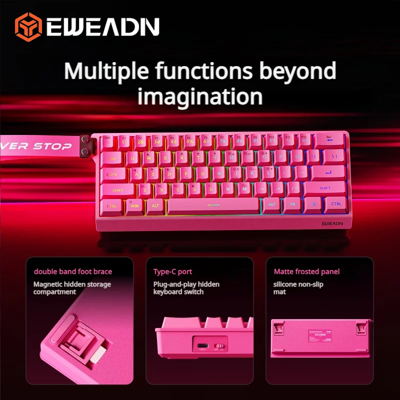 EWEADN F61 61키 커스텀 기계식 키보드 3모드 BT 2.4G 유선 핫스왑 RGB 백라이트 휴대용 게이밍 키보드