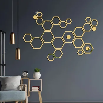 Autocollant mural miroir Hexagonal 3D creux, 24 pièces, papier auto-adhésif imperméable pour décoration en nid d'abeille, maison, salon, chambre à coucher, DIY bricolage 1