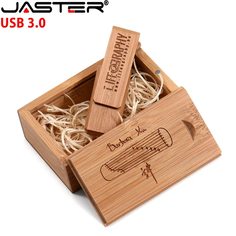 JASTER 무료 맞춤형 로고 나무 플래시 드라이브, 3.0 박스, USB 펜 드라이브, 결혼 선물 메모리 스틱, 128GB, 64GB, 32GB, 16GB, U 디스크, 8GB