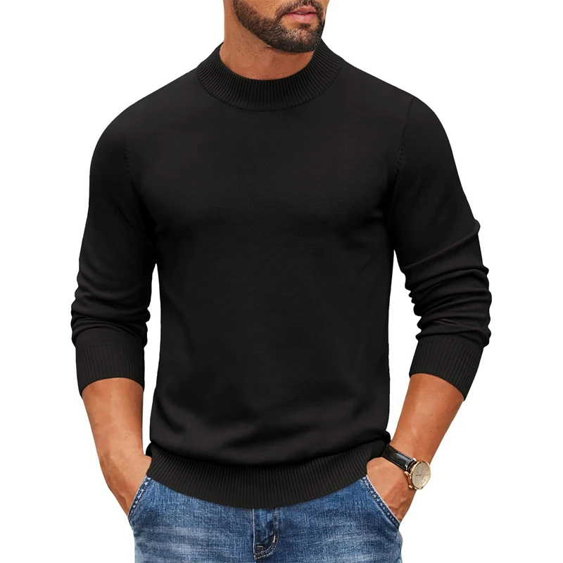 Men's Mock Turtleneck Ribbed Knit Pullover Sweater Casual Heavyweight Slim Fit Dress Sweater Warm Jumper Thermal Streetwear